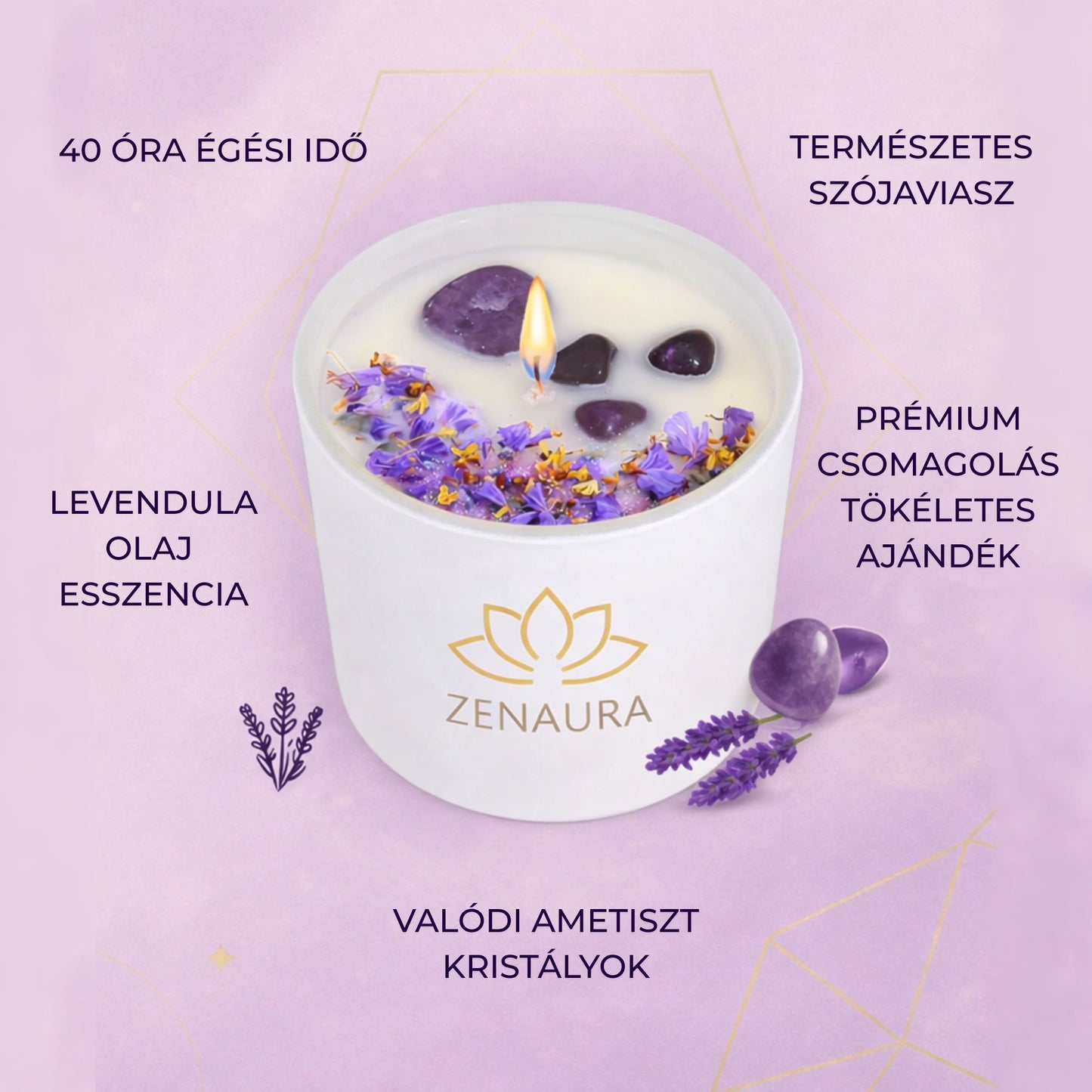ZenAura - Ametiszt gyertya levendula illattal