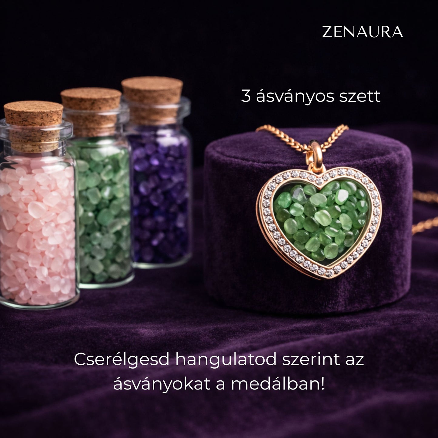 ZenAura - Cserélhető Ásvány Szív Nyaklánc