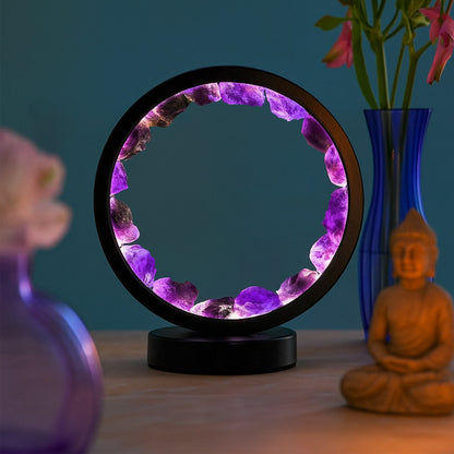 ZenAura - NoStress Kézműves Kristály Lámpa — kör ametiszt kristály lámpa világítás közben