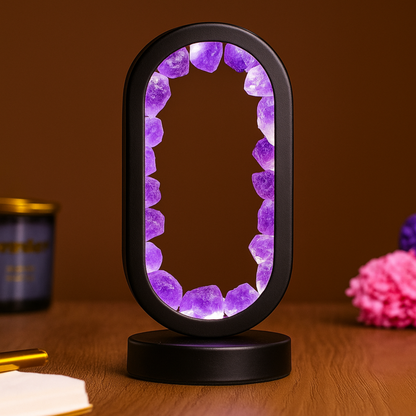 ZenAura - NoStress Kézműves Kristály Lámpa — ametiszt kristály lámpa különböző méretű kristályokkal